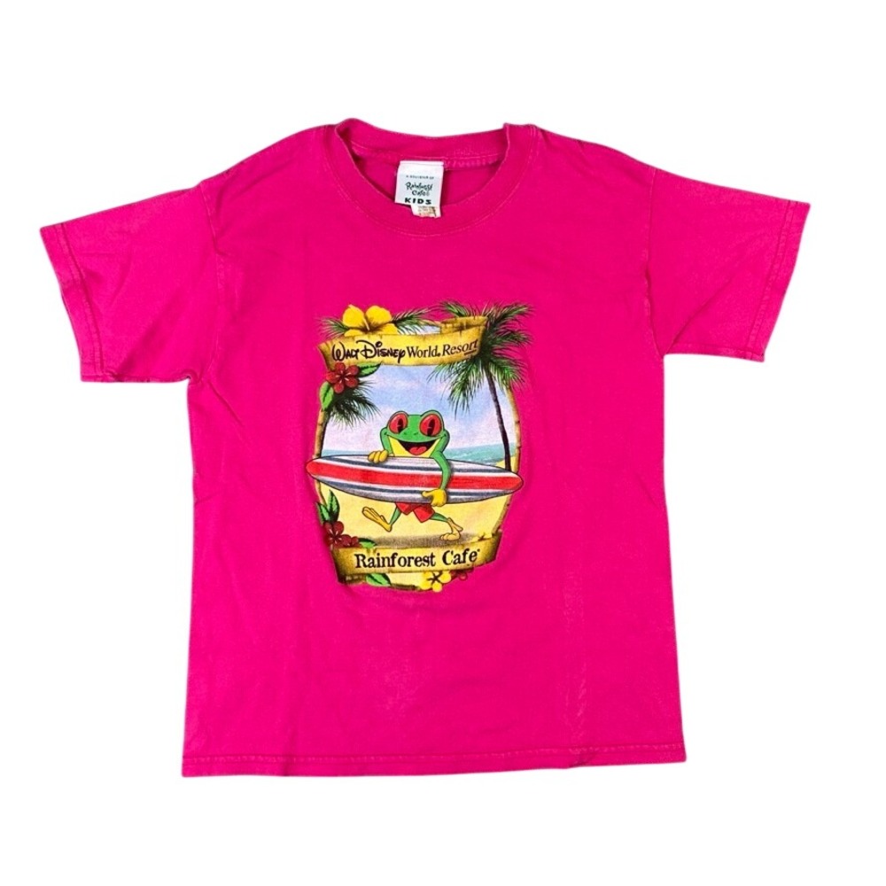 Rainforest Cafe Kids Walt Disney World Resort Pink Graphic T-Shirt Small S Frog